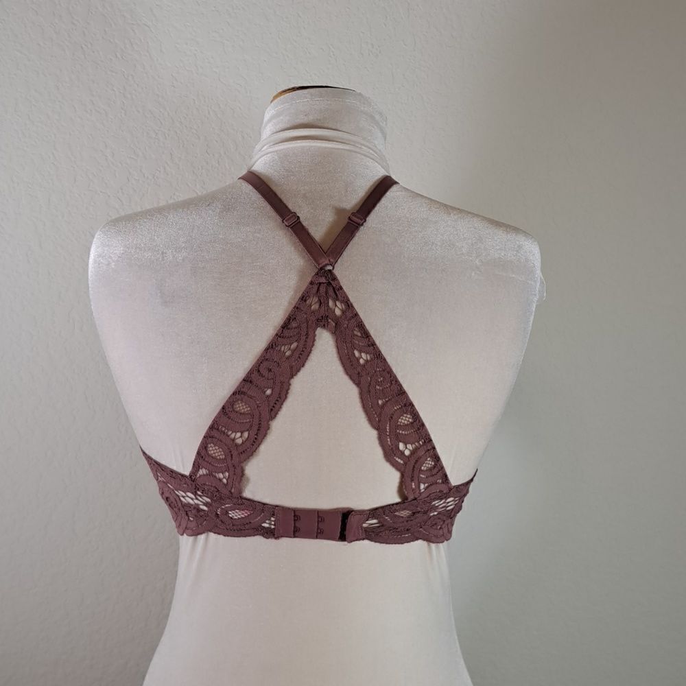Pink Victorias Secret Bralette Mauve Lace High Neck Underwire Push Up Bra Size S - Picture 6 of 9